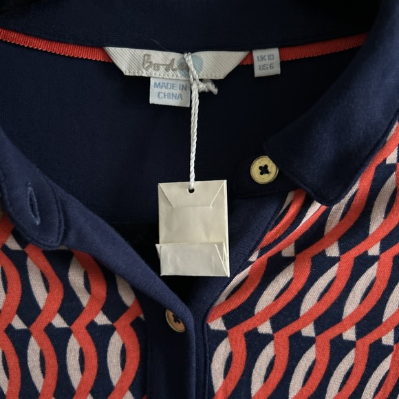 Boden Jersey Midi Tea Dress Women's Size 6 Red Blue Geometric Print - Picture 3 of 10
